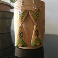 Boucles d'oreilles Kabyle verte triangle en bois